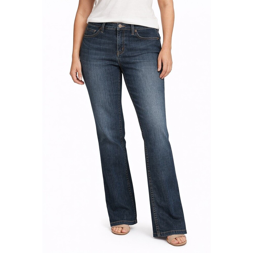Seven 7 Womens Bootcut Dark Wash Jeans Mid Rise Stretch Denim Classic Fit Faded